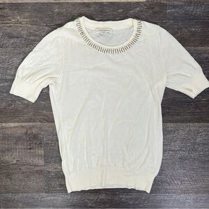 Banana Republic cream knit short sleeve sweater top w beading size small S B52